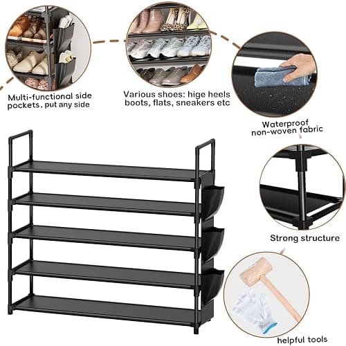 OYREL 5 Tier Shoe Organizer Rack for Closet, Entryway, Garage, Door, Space Saving, Shoe Holder Stand/Tower, Large, 20-25 Capacity thumbnail 5