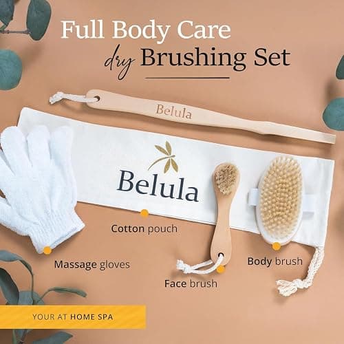 Belula Dry Brushing Body Brush Set - Natural Boar Bristle Body Brush, Exfoliating Face Brush & Bath Gloves - Ideal Dry Skin Brush for Lymphatic Drainage & Healthy Glowing Skin! thumbnail 6