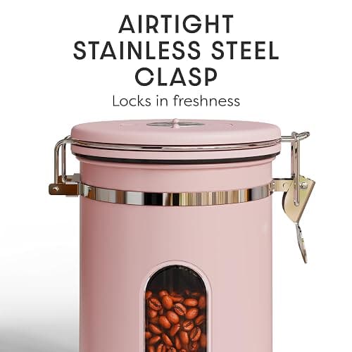 Veken Coffee Canister with Window, Airtight Stainless Steel Kitchen Food Storage Container with Lids, Date Tracker and Scoop for Grounds Coffee, Beans, Tea, Flour, Cereal, Sugar Jars, 22OZ, Pink thumbnail 4