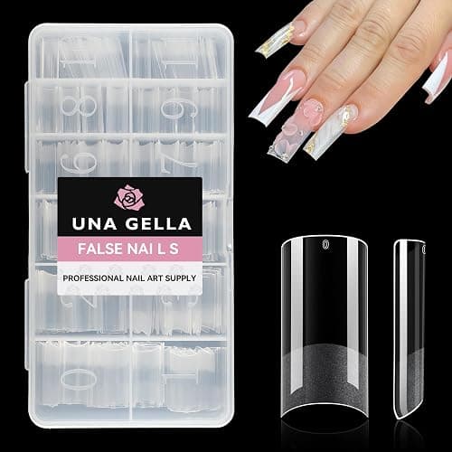 UNA GELLA No C Curve Medium Square Nail Tips 504 Pcs Half Cover Square Gel Nail Tips Pre-file Half Matte Straight Nails Tips Clear Fake Nails For Nail Extension Home DIY Salon with Box thumbnail 9