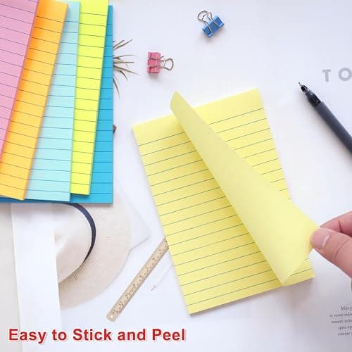 HQCME 9 Pack Lined Sticky Notes 4X6 in Post, 9 Pastel Colors Large Ruled Post Sticky Colorful Super Sticking Power Memo Pads Strong Adhesive, Sticky Notes with Lines Office, Home, 35 Sheets/pad thumbnail 2