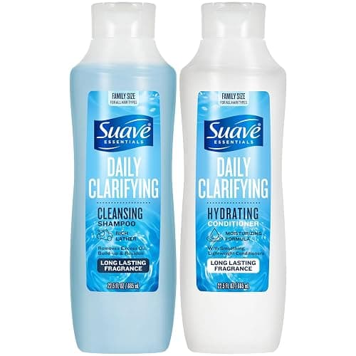 Suave Daily Clarifying Shampoo & Conditioner for Women, 22.5 Oz Ea | Rich Lather Shampoo for Buildup Removal + Hydrating Conditioner | Family-Size Bottles | Long-Lasting Fruity, Floral Fragrance - Image 1