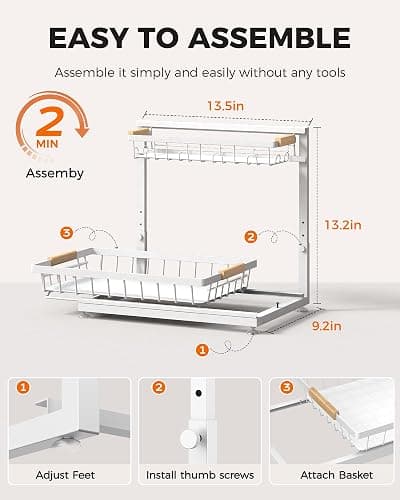 Sevenblue 2-Pack 2-Tier Height Adjustable Under Sink Organizer & Storage | Multi-purpose storage for kitchen & bathroom cabinet. Large white shelf, height adjustable design for space-saving. thumbnail 2