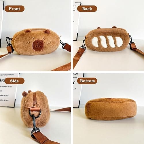 Capybara Crossbody Bag Cute Plush Phone Bag,Small Fluffy Zipper Pouch with Fluffy Adjustable shoulder strap Gifts for Kids Womens thumbnail 4