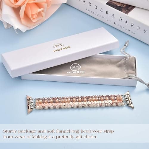 MOFREE Beaded Bracelet Compatible with Apple Watch Band 38mm/40mm/41mm/42mm, Fashion Elastic Stretch Women Bands for iWatch Series 11/10/9/8/7/SE/6/5/4/3/2/1 iPhone Watch Strap Bands Rose Gold thumbnail 6