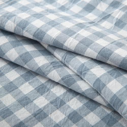 Silnuo Light Blue Plaid Ruffle Pillow Shams Queen Size Set of 2,Washed Cotton Shabby Checkered Gingham Pillow Covers 20x30 Inches thumbnail 7