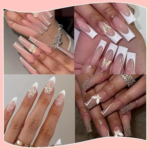 FOSDICK 24 Stück Gold Nagel Charms, 3D Charm Nägel, Nail Art Charms mit Herz Schmetterling Schleife Kirsche Design für Strasssteine Nagelkunst DIY Glitzersteine Schmuck thumbnail 5