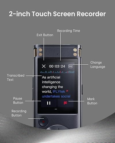 iFLYTEK Voice Recorder with Playback, Digital Voice Recording Device with Transcription to Text, 2-inch Touch Screen Recorder, Audio Recorder Zoom Recorder Device for Lectures, Conference, Interview thumbnail 7