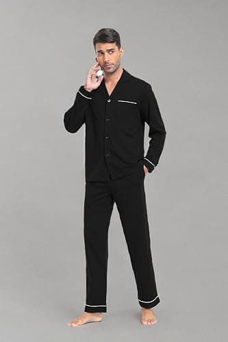 COLORFULLEAF Men's 100% Cotton Pajamas Set Button Down Pajamas for Men Long Sleeve 2 Piece Sleepwear Lounge Sets with Pockets thumbnail 6