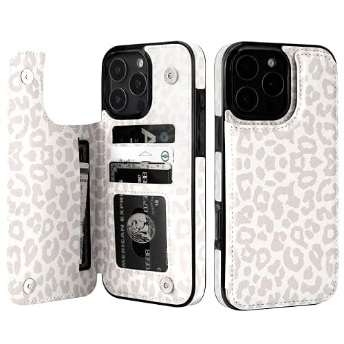 HAOPINSH for iPhone 16 Pro Max Case Wallet with Card Holder, White Leopard Cheetah Pattern Back Flip Folio PU Leather Kickstand Card Slots Case for Women Girls, Double Magnetic Clasp Shockproof 6.9" - Image 1