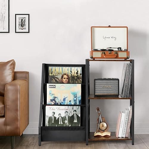 Bikoney Record Player Stand, Turntable Stand with 3-Tier Vinyl Record Storage, Record Player Table 200 Albums, End Table with Vinyl Display Holder Shelf, Record Player Cabinet Media Console for Stereo thumbnail 9