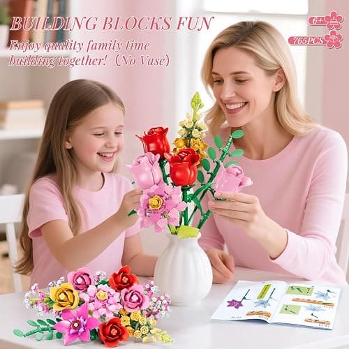 VINTOP Flower Bouquet Building Set, 11 Pretty Creative DIY Plant Bouquet Decoration 765 PCS botanicals Flower Bouquet Building Toy for Girls Women Adults 6+ Gift for Valentines Birthdays Mother's Day thumbnail 2