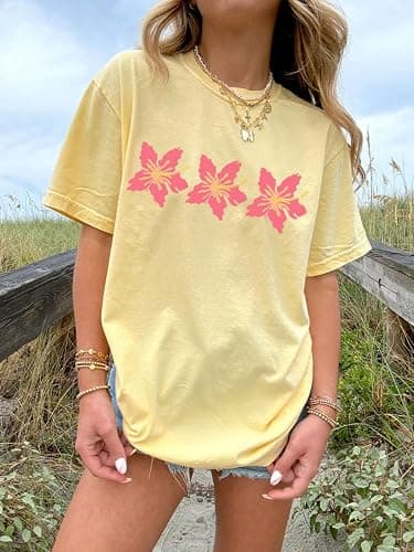 Oversized Graphic Shirt for Teens Girl Y2K Ocean Floral Short Sleeve Baggy Tee Shirts Vintage Aesthetic Coastal Tops thumbnail 2