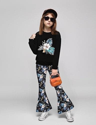 Voxikidio Girls 2 Piece Outfits Long Sleeve Butterfly Sweatshirt & Flared Pants Fall Clothing Set Size 7-12 Years thumbnail 2
