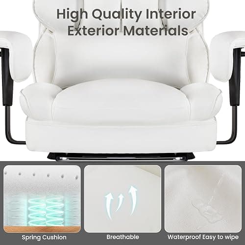 OLIXIS Home Office Desk Chair Comfy with Foot Rest, PU Leather Ergonomic Big and Tall High Back Support, 360° Swivel Wheels, Armrests and Detachable Pillow, Height Adjustable, White thumbnail 7