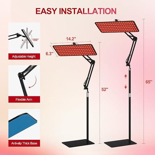 Morfone Red Light Infrared Lamp for Body Face - Tri-Wavelength (660nm, 850nm, 940nm) Infrared Light Lamp Large Panel with Adjustable Stand, Protective Glasses for Home Use, Gift for Women Girls thumbnail 7