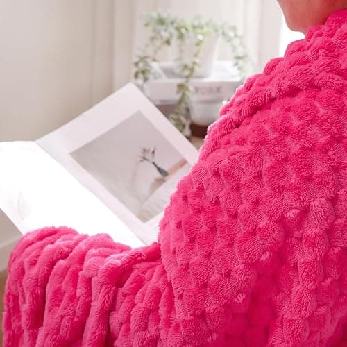 Puncuntex Hot Pink Throw Blanket 50"×60" inches Gifts for Mom Fuzzy 3D Jacquard Decorative Flannel Fleece Super Soft Plush Cozy Blanket for Couch Sofa Chair Lightweight thumbnail 6