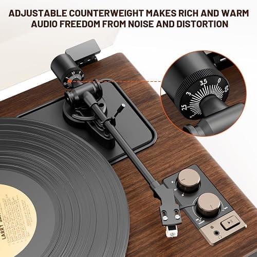 FEKTIK Vinyl Record Player with Magnetic Cartridge and Built-in Speakers | Belt-drive turntable with 33/45 RPM playback, Bluetooth playback, aux input, adjustable counterweight,auto off thumbnail 5