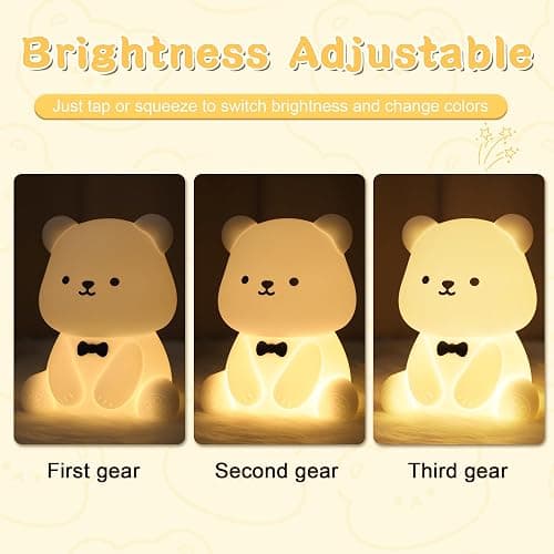 YuanDian Cute Bear Night Light for Kids, Decorate Kids' Bedroom with Silicone Bear Nightlights with 8 Color Lights, Christmas Birthday Gift for Children Toddlers Teens Adults Babies thumbnail 3