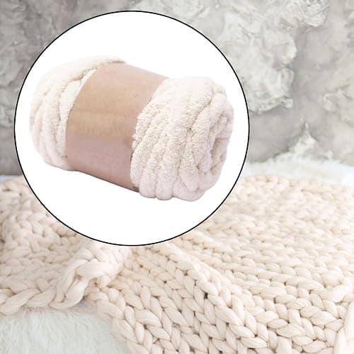 MagiDeal Thick Chunky Yarn Arm Knit Yarns Filling Handcrocheted Jumbo Tubular Yarn Bulky Yarns for Craft Knitted Blanket Pet Bed Sweaters, Beige White thumbnail 4