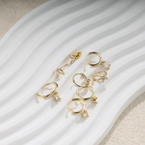 Gold Earrings for Women, 14k Gold Plated Dangle Huggie Earrings for Women Trendy Dainty Gold Hoop Earring Stacks Hypoallergenic Pearl Chain Drop Cartilage Earring Fashion Womens Jewelry thumbnail 7