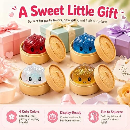 4Pcs Mini Glitter Dumpling Squishy, 2026 Upgrade Glitter Dumpling Squishy Mystery Box, Colorful Dumplings Stress Balls Fidget Sensory Toy, Stocking Stuffers with Food Steamer Stretchy Desk Toys thumbnail 6