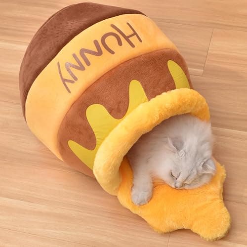 Honey Pot Cat Cave Bed, Soft and Thick Rebound Sponge Pet Nest with Removable & Washable Cushion, Cute Cartoon Design for Small Cats and Breeds - Image 1