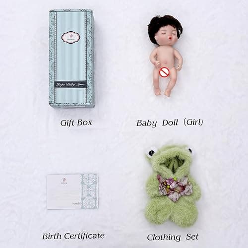 Reborn Baby Doll 10 Inch – Realistic Vinyl Sleeping Girl in Soft Green Frog Outfit – Comfort Doll Gift for Girls & Collectors thumbnail 6