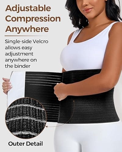 QEESMEI Abdominal Binder Post Surgery Belly Band Wrap for Women Men 9" Wide | Postpartum Belly Band Stomach Compression Wrap Waist Support Belt for Tummy Tuck, Waist, Core Support, Herni, Black,M thumbnail 3