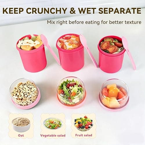Botsparty 27oz Reusable Yogurt Parfait & Overnight Oats Cups – 100% Leakproof with Lid & Spoon for Meal Prep, Breakfast, Office & Gym (Pink) thumbnail 3