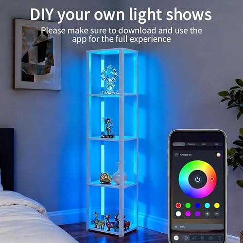 MITELSON RGBCW Floor Lamp with Shelves, Smart Modern Floor Lamp with Music Sync, LED Color Changing Corner Display Shelf Lamp, Tall Lamps for Living Room and Bedroom, Bookshelf Lamp thumbnail 5