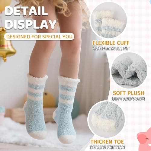Comfoex Kids Fuzzy Socks Girls Slipper Soft Fluffy Cozy Cabin Warm Winter Home Socks 5 Pairs for Age 4-14 thumbnail 4
