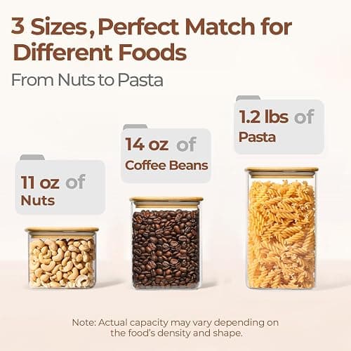 ComSaf Glass Storage Containers With Lids 6-Pack (0.7qt/1.2qt/1.6qt), Glass Pantry Storage Containers, Rectangular Glass Jars With Lid, Glass Canisters For Kitchen Flour Cereal Sugar Tea Coffee Bean thumbnail 3