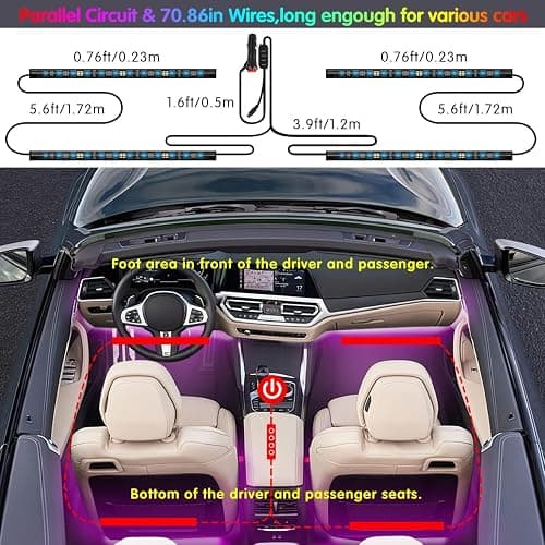 Keepsmile Car Accessories Interior Car LED Lights with Remote and APP Control Music Sync Color Change Under Dash RGB Car Lighting with Car Charger 12V 1A LED Lights for Car thumbnail 7