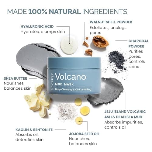 PLANTIFIQUE Korean Volcanic & Dead Sea Mud Mask - Face Mask with Charcoal, Hyaluronic Acid, Jojoba Oil & Shea Butter – Purifies, Refines Pores, Hydrates & Calms, 110g / 3.88 oz thumbnail 4
