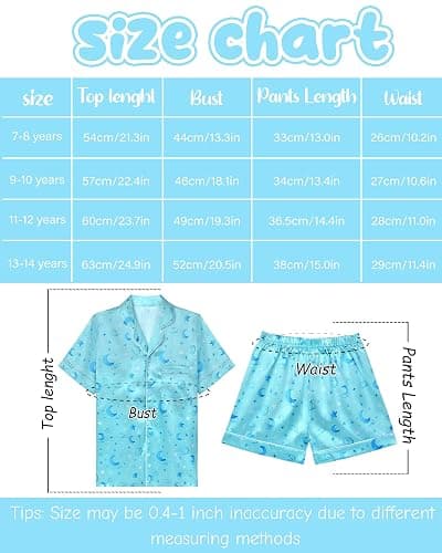 Sylfairy Girls Pajamas Silk PJS Set Pink Bow Satin Sleepwear Short Sleeve Jammies for Kids Button-Down Nightwear size 7-14 thumbnail 7