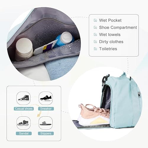 Gym Bag for Women Men with Shoes Compartment,Sports Duffle Bag Personal item travel Duffel Bags Tote Bag Small Carry on Weekender Overnight Bag Workout Dance Bag Hospital Holdalls Light Blue thumbnail 4