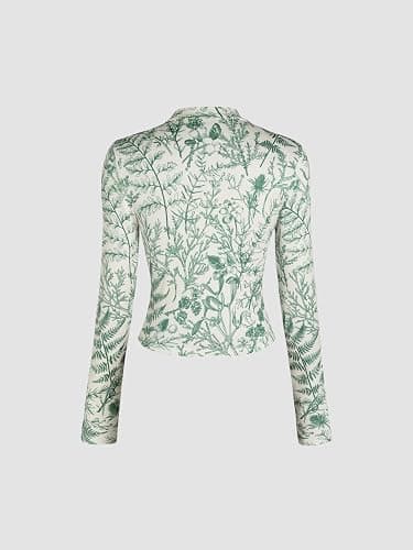 CIDER Women's Floral Knitted Long Sleeve Mock Neck Going Out Slim Fit Tops Fall Outfits Trendy Clothes thumbnail 4