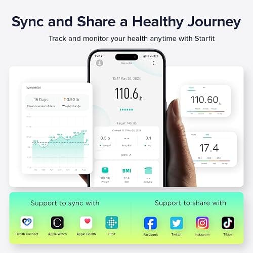 RunStar Scale for Body Weight, Precision Digital Bathroom Smart Scale with 3.5" TFT Color Large Display for BMI Muscle Mass Heart Rate, 22 Body Composition Analyzer Sync APP, 400lb thumbnail 6