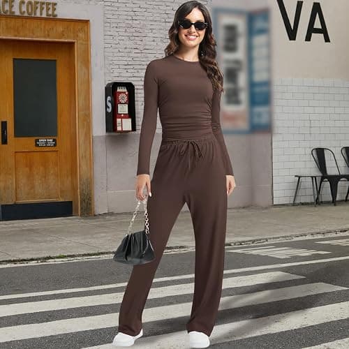 2 Piece Lounge Sets for Women Fall Outfits Long Sleeve Wide Leg Tracksuits Womens Casual Loungewear Two Pcs Matching Set thumbnail 5