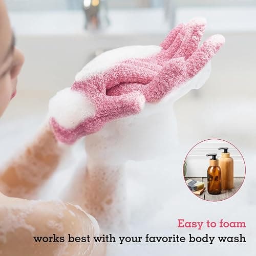 Evridwear Exfoliating Gloves for Shower, 100% Nylon Thick Soft Medium Heavy Bathing Gloves Dead Skin Remover Body Scrubber Smooth Skin with Hang Loop, 2 Pairs Moderate Pink thumbnail 7