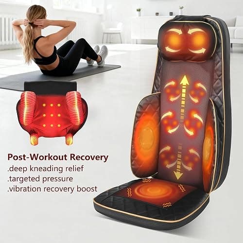 Neck and Back Massager with Heat, Shiatsu Full Back Chair Massager with 2 Detachable Neck Massage Heads, Height Adjustable Deep Kneading & Rolling Back Massage, Seat Vibration for Home Office Gifts thumbnail 3