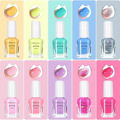 TOMICCA Kids Nail Polish Set, Non Toxic Quick Dry Water-Based Peel-Off 10 Colors Toddler Nail Polish Kit Natural Safe Quick Diy Kids Gifts Kit for Girls Ages 5+ thumbnail 8