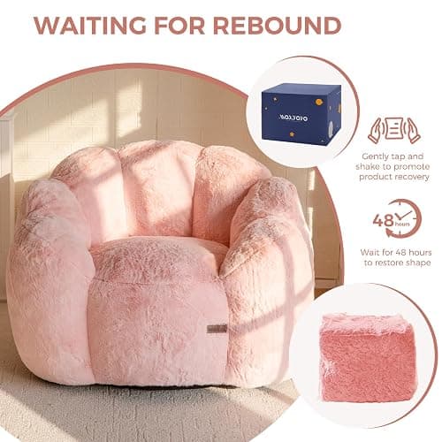MAXYOYO Bean Bag Chair for Adults, Floral Shaped Bean Bag Sofa | Ultra Soft Faux Fur Floor Sofa, Large Reading Chair for Living Room Bedroom, Pink, Single thumbnail 8