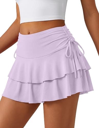 YURIONA Women's Y2k Mini Ruffle Skirts with Shorts Tiered Layers Summer Cute Flowy A Line Drawstring Waist Short Skirt - Image 1