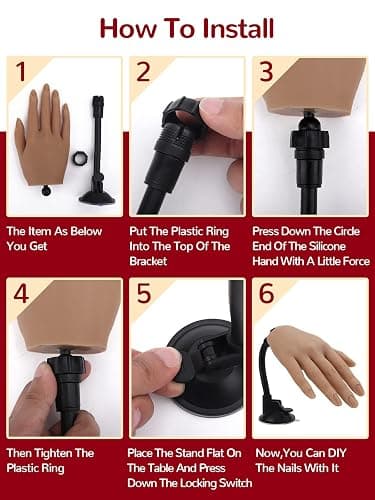 Yokilly Practice Hand for Acrylic Nails,100PCS Practice Nail Tips Flexible Nail Practice Hand with Stand,Silicone Nail Hand Practice Model for Nail Training,Fake Hands With 3PCS Professional Nail File thumbnail 6