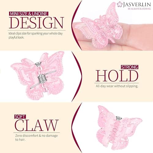 JASVERLIN Glitter Mini Butterfly Hair Claw Clips, Sparkly Colorful Hair Accessories for Girls and Women - 90s Y2K Cute, Small, Tiny Clip in 10 Assorted Colors, Set of 50 (Glitter) thumbnail 4