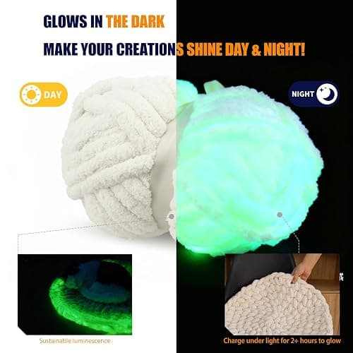 FOITLE Chunky Chenille Yarn for Hand Knitting, Bulky Thick Fluffy Yarn for Crocheting, Soft Plush Blanket Scarf DIY Glow in The Dark Yarn, 8 Jumbo Pack(7 Solid, 1 Glow Skeins), Pink thumbnail 2
