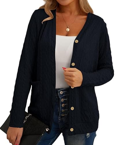GRECERELLE Womens Lightweight Cardigan Sweater Long Sleeve Button Down Ribbed Knit Outerwear Open Front Tops with Pockets - Image 1