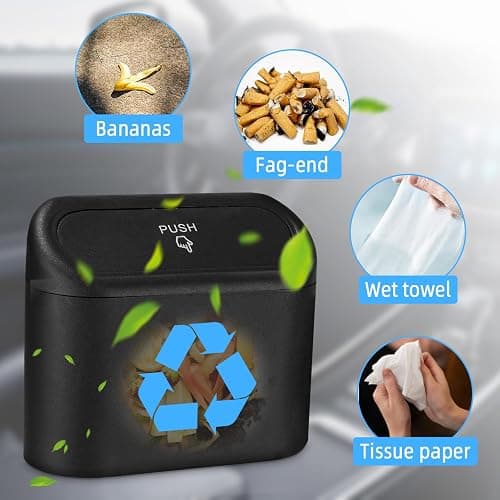 Zhufas 2 Pièce Poubelle de Voiture avec Couvercle avec 80 Sacs Poubelle,Imperméable, Boîte de Rangement de Voiture Suspendue Portable, pour Bureau de Voiture (Noir) thumbnail 5